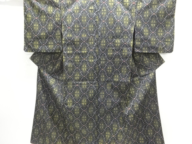 JAPANESE KIMONO / OMESHI KIMONO ENSEMBLE / SILK / NISHIJIN / WOVEN FLORAL RHOMBUS